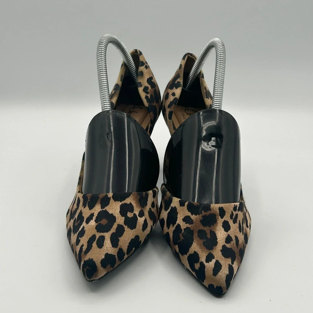 Abella Satine 2 Heel Women 8M Brown Leopard Print Pointed Toe d'Orsay Pumps Chic